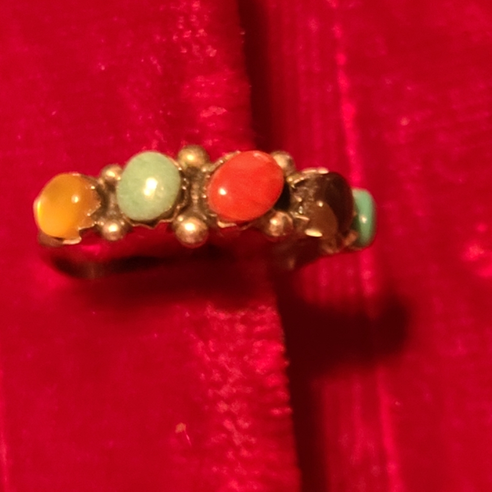 925 Vintage Multi Gemstone Ring 6.5 Band Southwestern Turquoise Sterling Silver - Picture 12 of 12